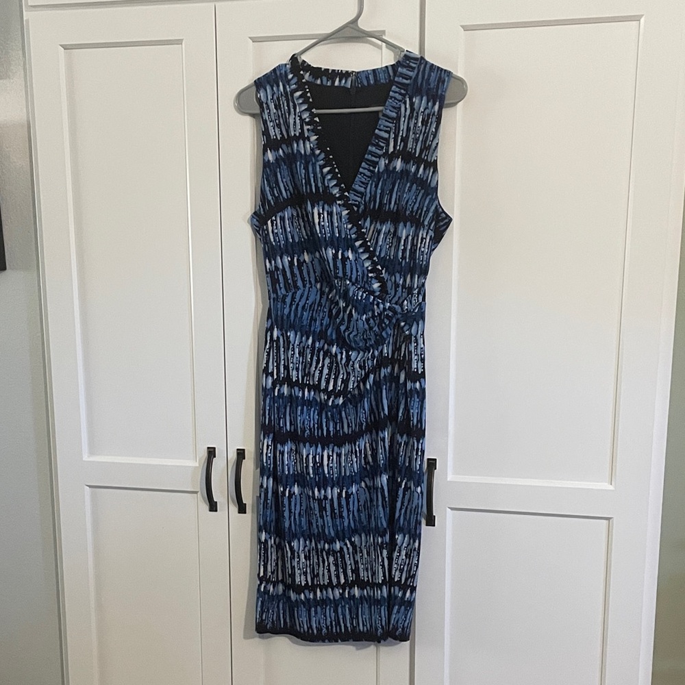 Tommy Hilfiger Blue and White Patterned Midi Dress
